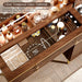 Vanity Desk with 35.12" HD Lighted Mirror, 46.85" Big Modern Vanity Desk with Mirror and Lights, Makeup Vanity with 7 Drawers and Storage Shelves and Charging Station, Walnut