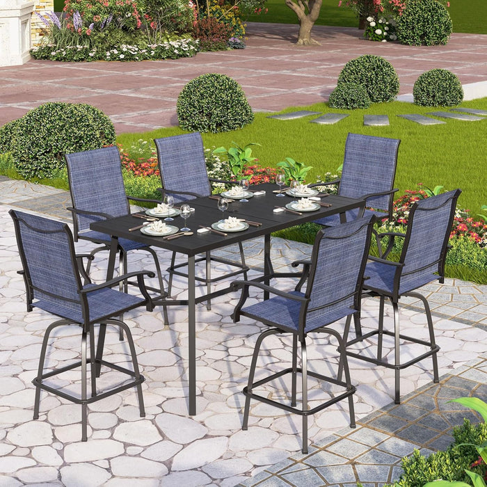 Outdoor Bar Set, 7 Piece Patio Dining Table and Swivel Bar Stools with Metal Table, for Garden, Pool, Yard and Terrace