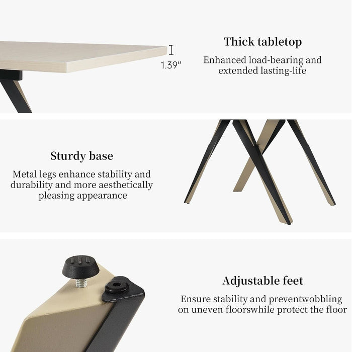 7-Piece Dining Table Set for 6, Natural Table + 6 Beige Chairs