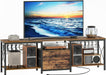 TV Stand with Power Outlet up to 75 Inch, Entertainment Center with 2 Fabric Drawers, TV Console Table with Open Storage Shelves for Tvs, Cable Management, for Living Room, Bedroom, DS18UBRY1