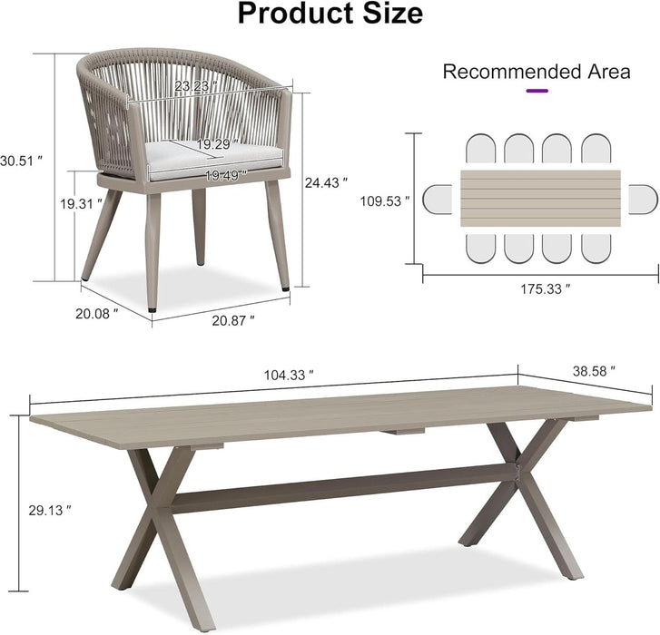 Patio Dining Set for 10 All-Weather Wicker 11 Piece Aluminium Outdoor Table and Chairs Set Included Cushions for Backyard Indoor Decor Kitchen Modern Outdoor Furniture Set Champagne