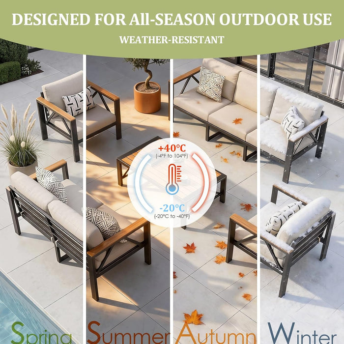 Aluminum Outdoor Patio 2 PCS Armchair Set, Washable Thick Cushions, All-Weather Modern Metal Furniture for Garden, Backyard, Porch, Oatmeal