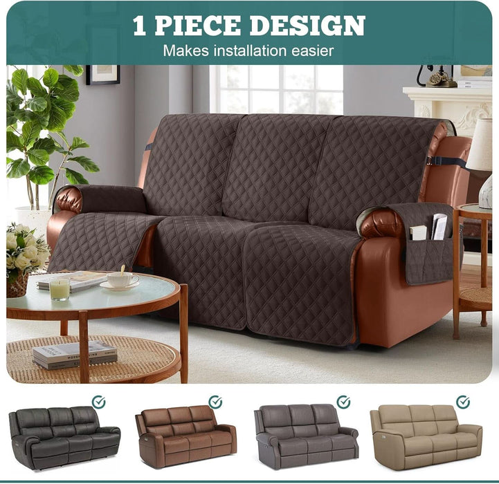 Waterproof Recliner Sofa Cover 1-Piece Couch Covers for Reclining Couches Reclining Sofa Cover Washable Furniture Protector with Elastic Straps Pocket for Kids, Pets (Chocolate, 3 Seater)