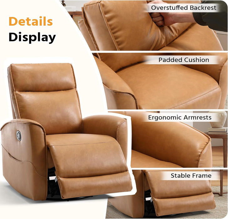 Swivel Rocker Recliner Chair, Manual Faux Leather Glider Rocking Recliners for Adults, 360° Swivel Nursery Reclining Sofa with Storage Pocket