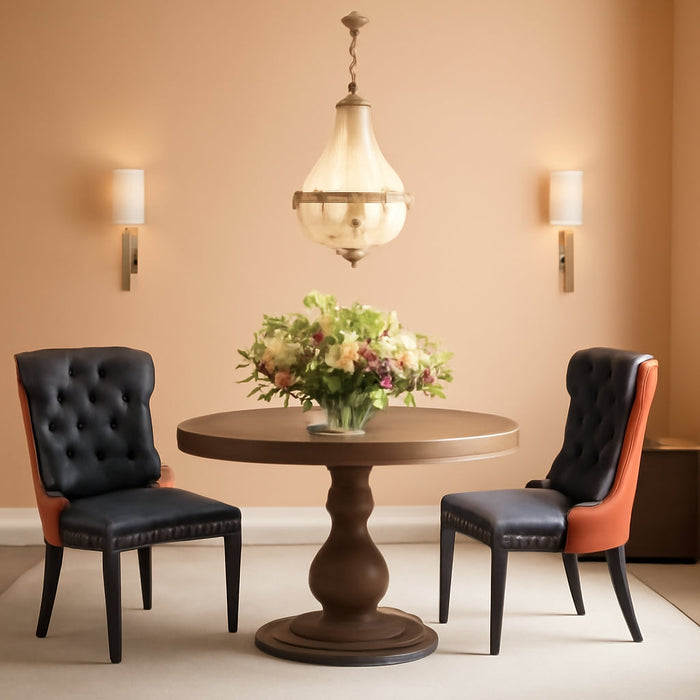 Leather Dining Chair Set of 2 Upholstered Tufted Dining Room Chair with Nailhead Trim and Solid Wood Legs for Kitchen, Restaurant, Black&Orange