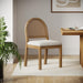 Bailey 19 In. Boucle Dining Chair, Upholstered Side Chair with Natural Woven Rattan Back and Solid Wood Legs, Light Brown