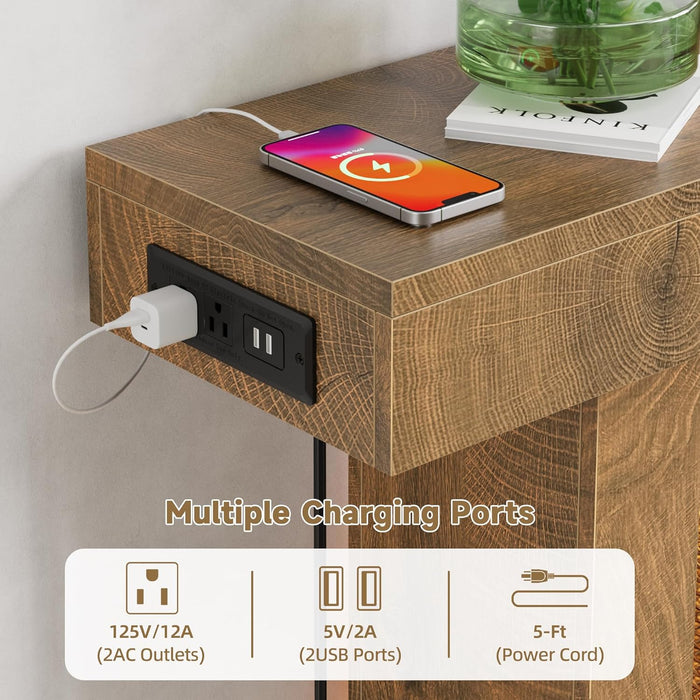 47.2" Farmhouse Wood Entryway Table with Outlet, 2-Tier Console Table with Sensor Light behind the Couch Sofa, Entrance Side Table for Hallway/Living Room/Foyer, Natural Oak