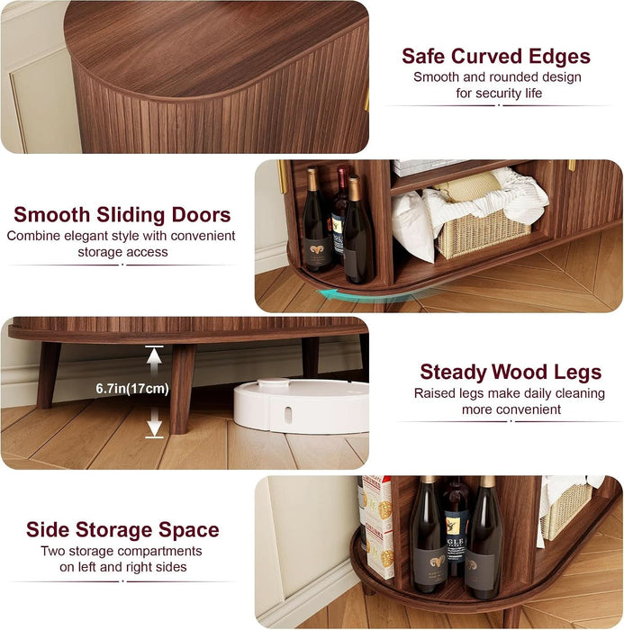 55" Fluted Sideboard Buffet Cabinet with Storage & Sliding Door