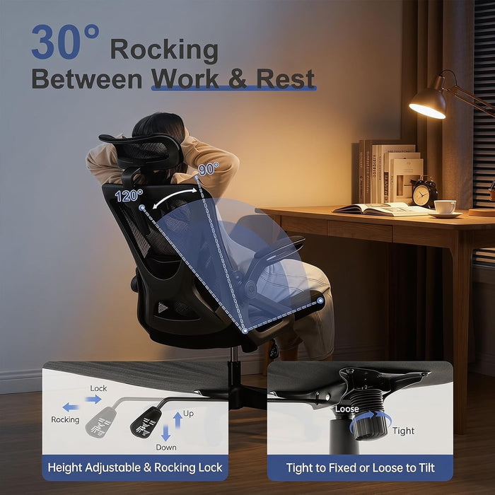 Mesh Office Chair, Computer Desk Chair with Flip-Up Arm Black
