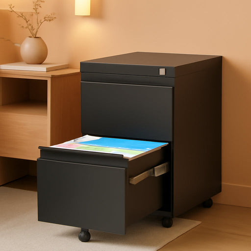 2 Drawer File Cabinet with Lock,Metal Filing Cabinet with Wheels for Home Office & Business Enterprise, Legal/Letter Size, Fully Assembled except Wheels, Black