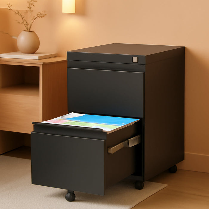 2 Drawer File Cabinet with Lock,Metal Filing Cabinet with Wheels for Home Office & Business Enterprise, Legal/Letter Size, Fully Assembled except Wheels, Black
