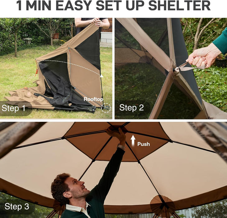 Pop up Screen House Tent for Camping 11.5 X 9.8 Ft, Instant Screened Gazebo Canopy with Netting, Portable Shelter Enclosure for Outdoor, Backyard, Khaki