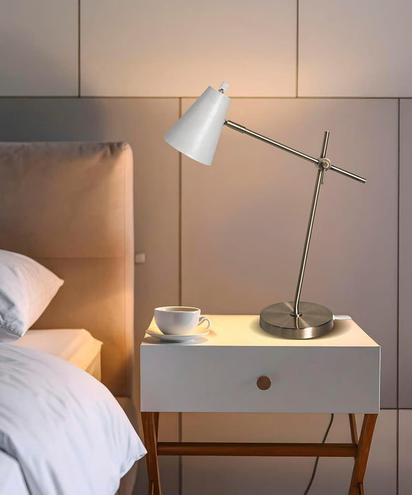 Halobar Brass Desk Lamp Home Office – White Industrial Table Lamp with Solid Base for Office, Reading Lamps for Bedside Table, Study and Reading Task Lamp, Gifts for Adults
