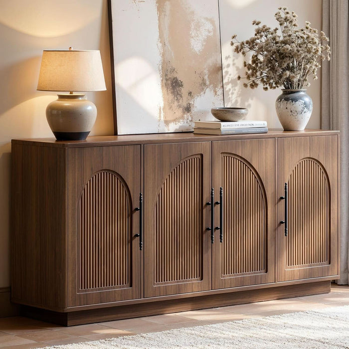 67IN Walnut Fluted Sideboard Buffet Cabinet with Storage