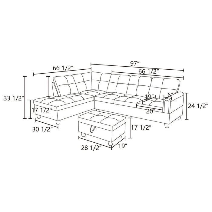 Modern Flannel Living Room Furniture Sets Sectional Couches and Sofas, L-Shaped Sectional Couch Sofa, Beige(No Ottoman)