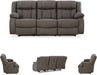 First Base Contemporary Faux Leather Manual Reclining Sofa, Gray