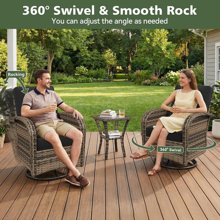 11 Piece Outdoor Patio Furniture Set with 44'' Fire Pit Table, Wicker Rattan Outdoor Furniture with High Back Swivel Rocker Chairs, Outdoor Sofa Set with Thick Cushion & Side Table, Black
