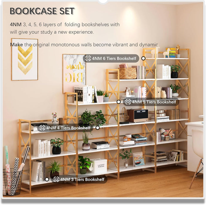 Five Tier Bookshelf White Gold UltraFinish Coatings