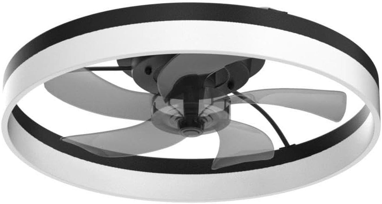 Low Profile Ceiling Fans with Lights and Remote, Fandelier Ceiling Fan Flush Mount, 3000K-6500K Smart Bladeless LED Fan Light, Black Modern Ceiling Fans with Lights for Bedroom