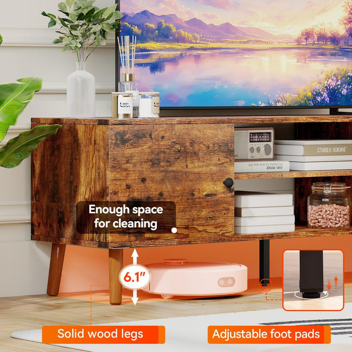 TV Stand for 55 60 Inch Tvs,Entertainment Center with 2 Storage Cabinets and Open Shelves, Modern Media Console Table for Living Room, Bedroom, Home Office,Brown