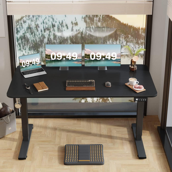 Electric Height Adjustable Standing Desk Large 55 X 24 Inches Sit Stand up Desk Home Office Computer Desk Memory Preset with T-Shaped Metal Bracket, Black