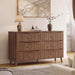 55.1" Wide Walnut Dresser for Bedroom, Fluted 6 Drawer Dresser