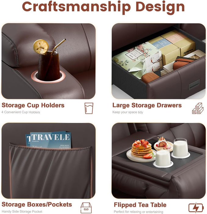 Recliner Sofa, Massage Reclining Sofa 3 Seater Sets Heavy Weight Capacity, RV Loveseat Couch Clearance with Flip Back Console, Storage, Cup Holders, Wall Hugger Reclining Couch for Living Room