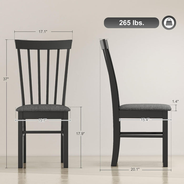 Wooden Dining Chairs Set of 4, Farmhouse Upholstered Kitchen Chairs with Rubber Wood Frame for Living Room, Dining Room, Black and Gray