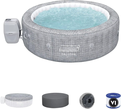 Saluspa Sicily Airjet 7 Person Inflatable Hot Tub round Portable Outdoor Spa with 180 Soothing Airjets and Insulated Cover