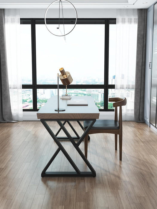 Solid Wood Desk FiftyFiveInchWide Matte Brown RusticAgedOak