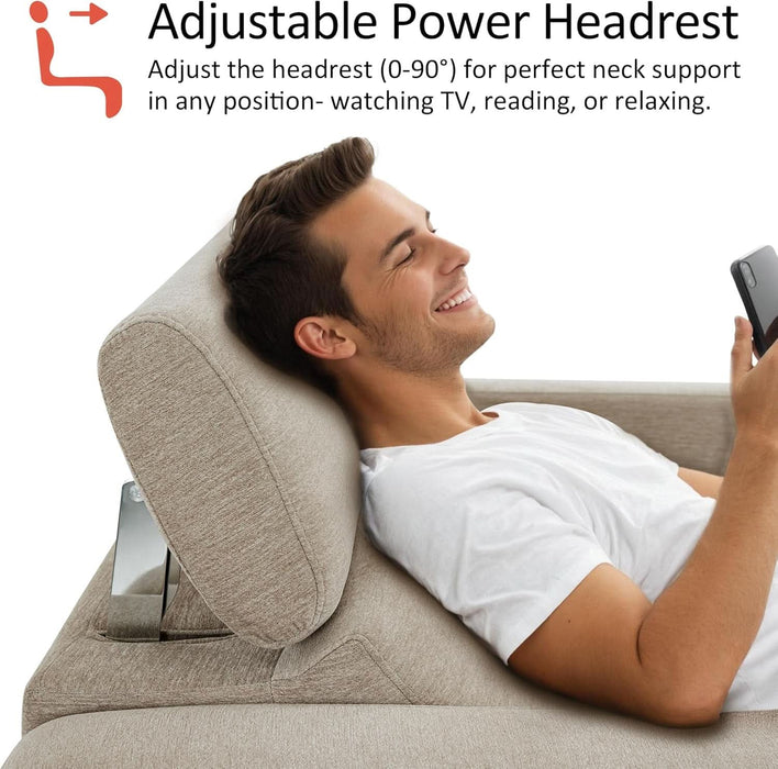 62.2'' Wall Hugger Power Loveseat Recliner Sofa with Adjustable Headrest and USB & Type C Dual Charge Ports for Living Room, Office (Fabric, HL198M1) (Beige)