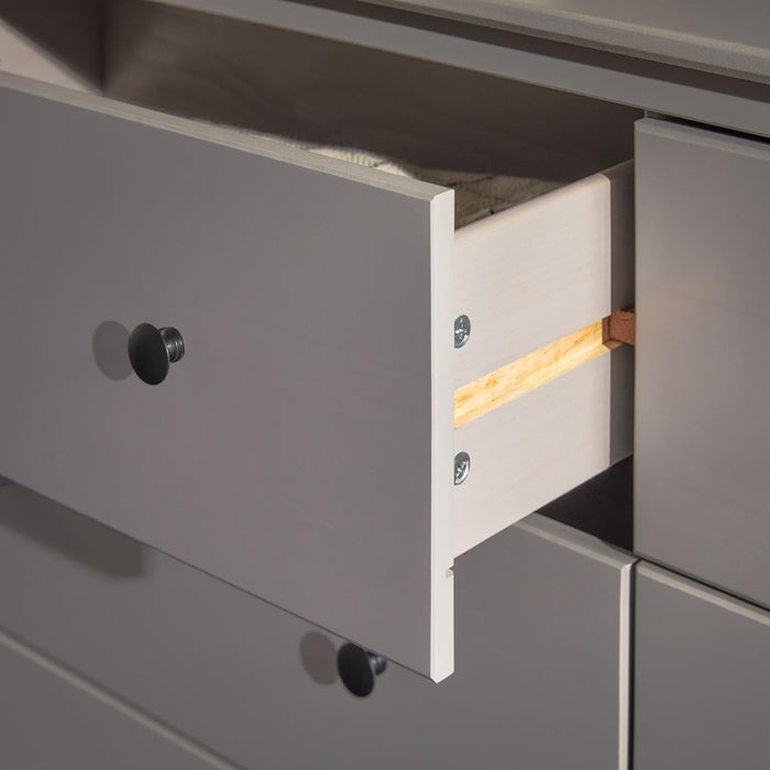 Greyish Handcrafted Solid Pinewood Dresser Six Drawer