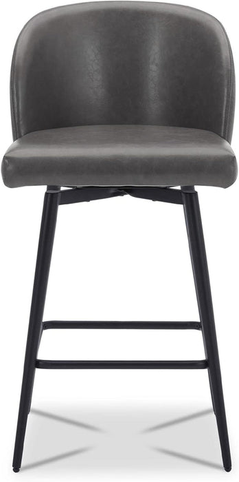 Counter Height Bar Stools Set of 3, 360° Swivel Upholstered Barstools with Backs and Metal Legs, 26" H Seat Height, Faux Leather in Grey