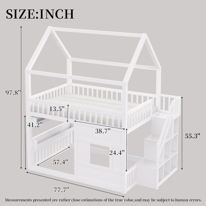 White FullSize House Loft Bed WithUnderbed Storage