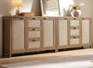 Rattan Large Sideboard Buffet Cabinet with Storage - Farmhouse Boho Coffee Bar Storage Cabinet with 3 Drawers and 2 Doors, Tall Credenza for Living Room, Kitchen, Caramel Oak (2 Pieces)