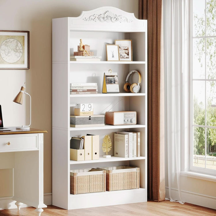 73 Inch Tall 5 Tier White Bookshelves, Modern 5-Shelf White Library Bookcase with Shelves, Freestanding Etagere Shelving Unit for Living Room/Home (1)