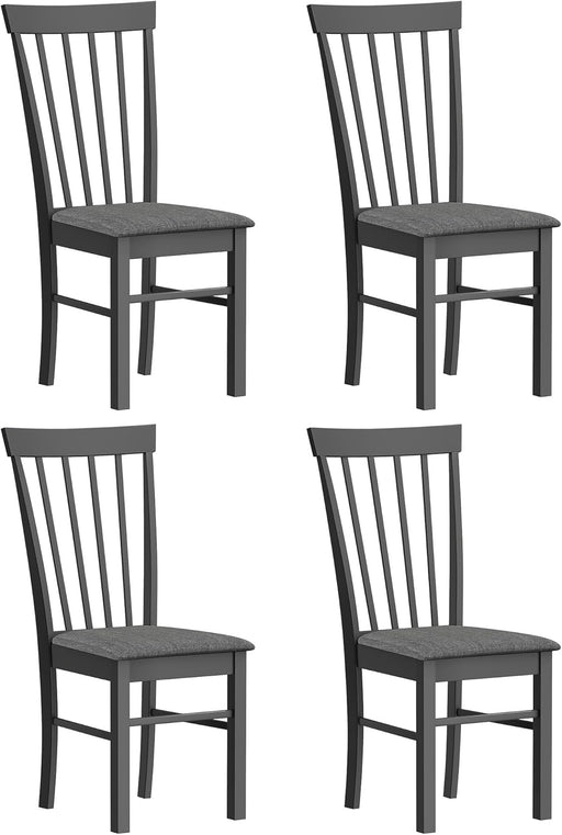 Wooden Dining Chairs Set of 4, Farmhouse Upholstered Kitchen Chairs with Rubber Wood Frame for Living Room, Dining Room, Black and Gray