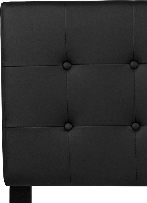 Button Tufted Upholstered Queen Size Headboard in Black Vinyl
