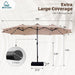 15Ft Patio Umbrella with Solar Lights & Base, Double-Sided, Beige