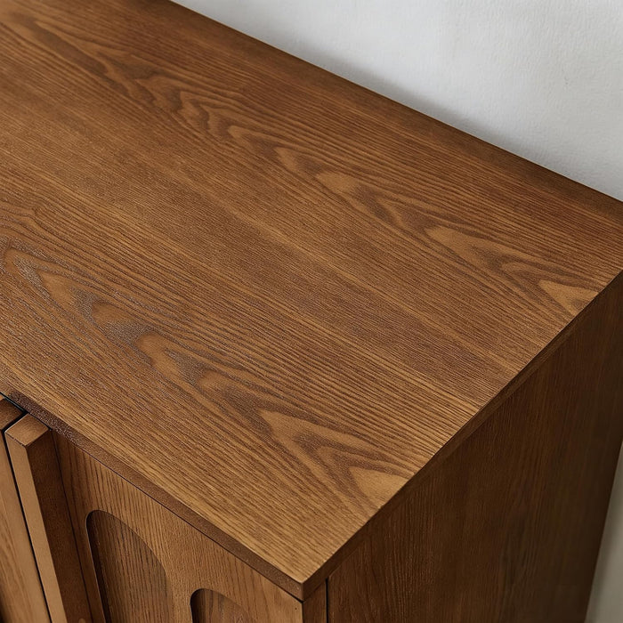 45" Mid-Century Modern Sideboard Buffet Cabinet with Fluted Doors,Credenza Storage Cabinet with Solid Wood Veneer,Seamless Base Accent Cabinet,Walnut