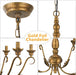 6-Light Farmhouse Chandelier, 23.62'' Vintage Brass Gold Chandeliers for Dining Room, Adjustable Rustic Metal Hanging Pendant Light Fixture for Kitchen Island Entryway Foyer Bedroom Hallway