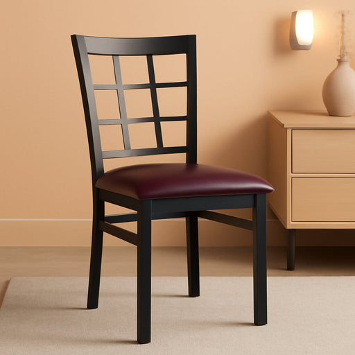 HERCULES Series Black Window Back Metal Restaurant Chair - Burgundy Vinyl Seat
