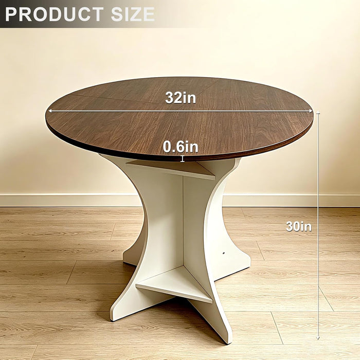 32" round Dining Table Modern Circle Small Kitchen Table for 2-4 People Farmhouse Dining Room Table with Amber Wood Top & Pedestal Base for Dining Room/Kitchen/Living Room