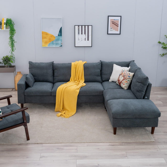 Sectional Sofa Living Room Furniture Set L Shape Couch Linen Fabric for Home Room Decor Bedroom,3 Seater Left Facing Chaise (Grey, 6 Seater Corner with Bulit-In USB Chaise)