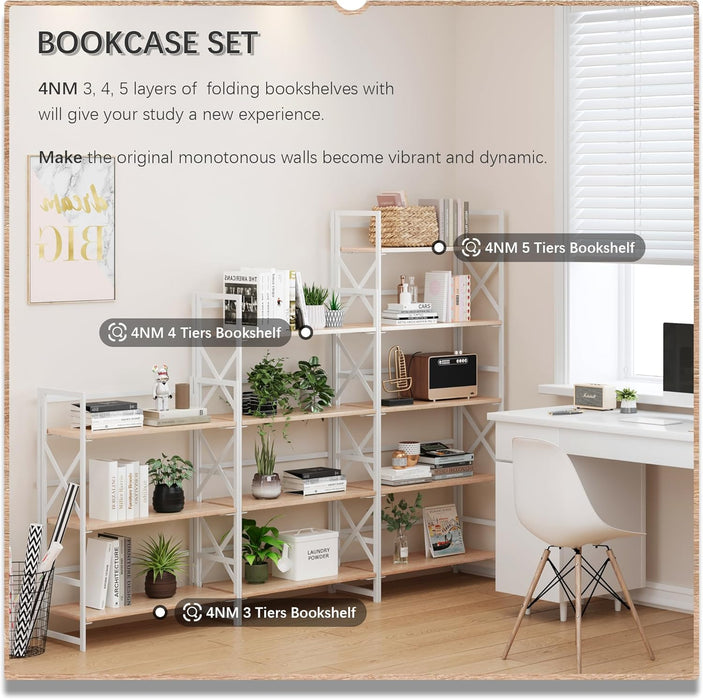 Folding Industrial Bookshelf 51 Inch Natural White