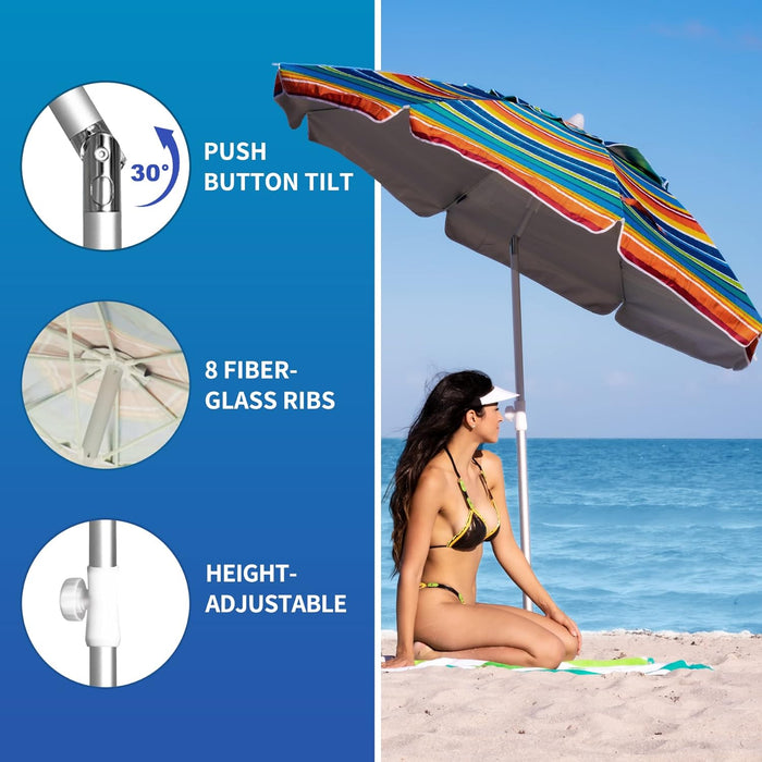 Beach Umbrellas for Sand Heavy Duty Wind Portable, 6.5Ft Outdoor Umbrella with Sand Anchor and UV Protection, Parasols Includes Carry Bag for Beach, Patio, and Garden, Yellow Stripes