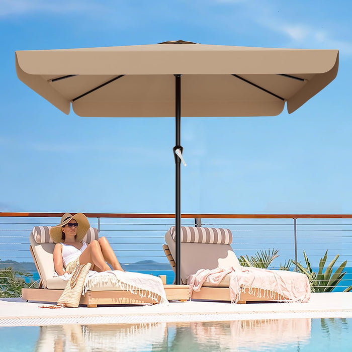 8 X 10 FT Large Rectangular Patio Umbrella with Valance, Outdoor Table Market Umbrella W/Crank & 8 Ribs, Rectangle Outdoor Umbrellas for Garden, Deck, Yard and Poolside, Beige