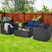 4 Pieces Patio Rattan Conversation Set with Padded Cushions