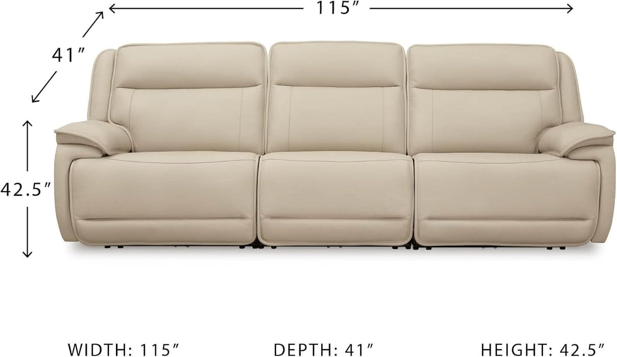 Double Deal Modern Leather Match 3-Piece Power Reclining Sofa Sectional with Adjustable Headrest, USB Ports, Storage and Cup Holders, Beige