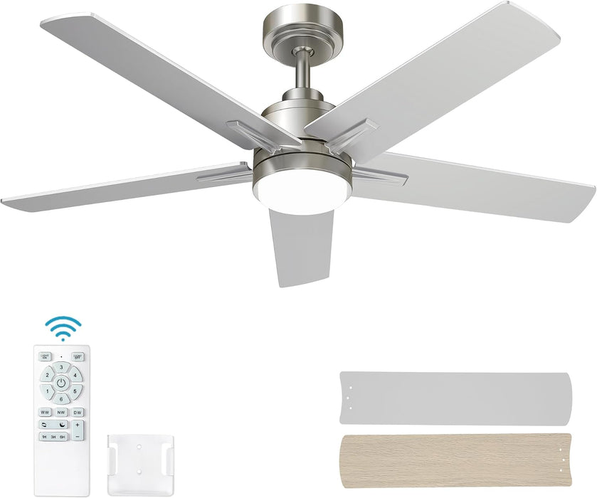 52 Inch Brushed Nickel Ceiling Fan with Light and Remote Control